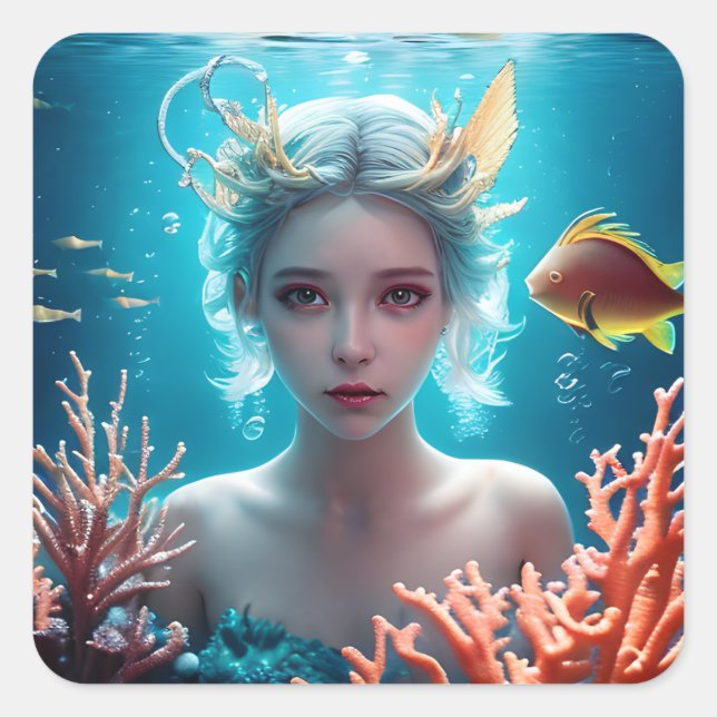 Beautiful Mermaid Under Water Square Sticker (Front)