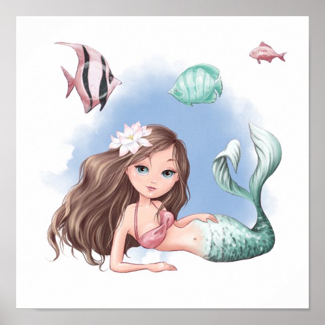 Beautiful Mermaid with Fish Poster (Front)