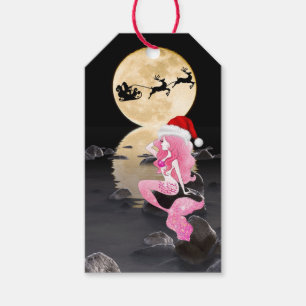 Beautiful Mermaid with Santa Hat Merry Christmas Gift Tags