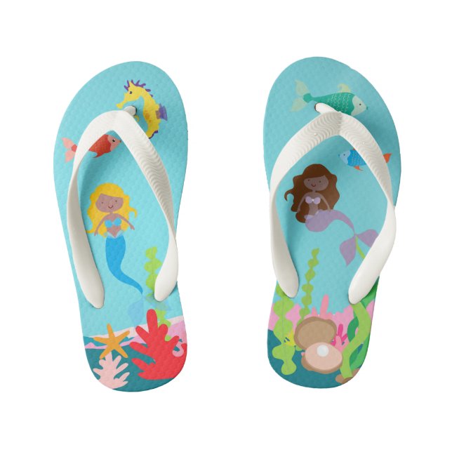 Beautiful Mermaids Of Colour Undersea Life Kid's Flip Flops (Footbed)