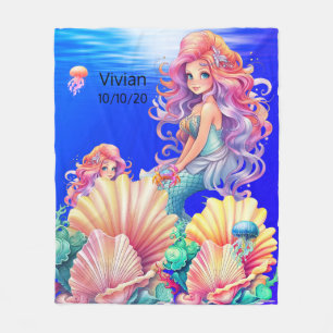 beautiful Mermaids with her sea friends Fleece Blanket