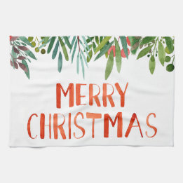 Beautiful "Merry Christmas" Berry and Branches Kitchen Towel