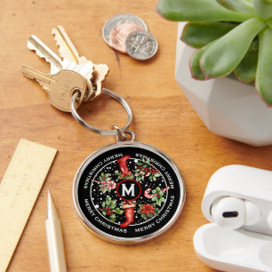 BEAUTIFUL MERRY CHRISTMAS, STOCKING, POINSETTIA, KEYCHAIN