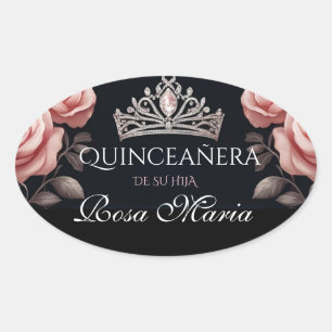 Beautiful Mexican Quinceañera Rose Oval Sticker