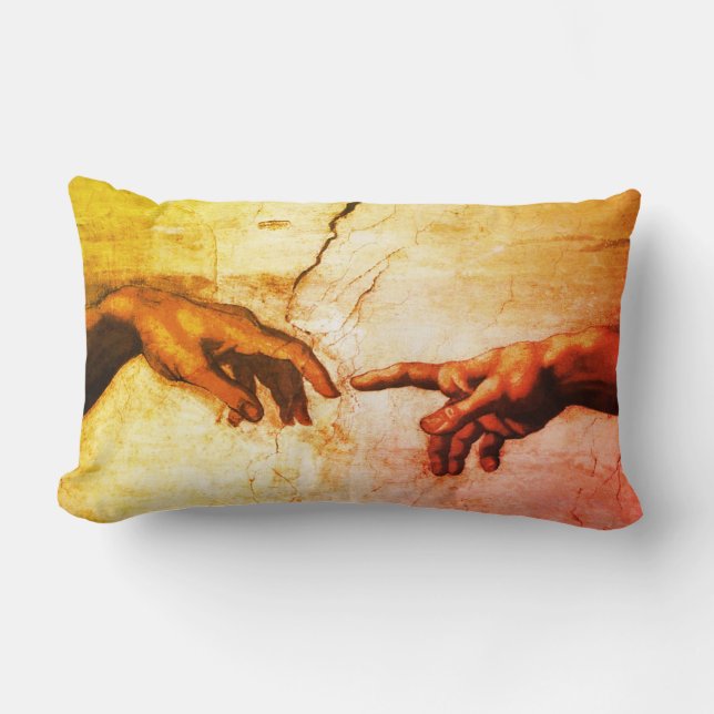 Beautiful Michelangelo Hands Vintage Art Lumbar Pillow (Front)
