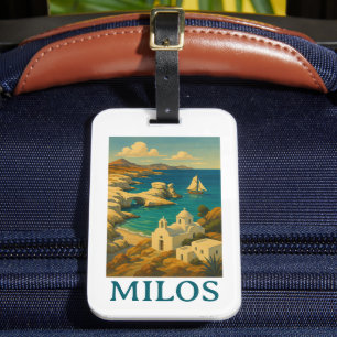 Beautiful Milos Greece Vintage Travel Print Luggage Tag