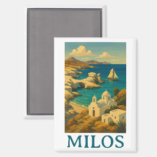 Beautiful Milos Greece Vintage Travel Print Magnet