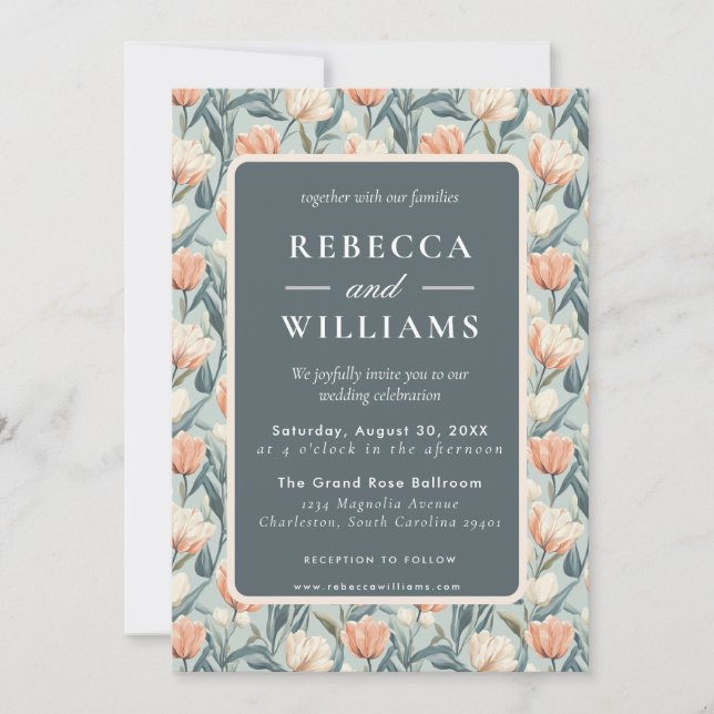Beautiful Minimal Tulip Flower Spring Wedding Invitation (Front)