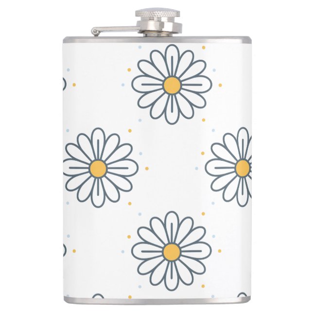 Beautiful, minimalist daisies hip flask (Front)