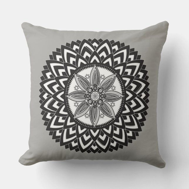 Beautiful, Minimalist, Mandela Design Grey Throw Pillow (Front)