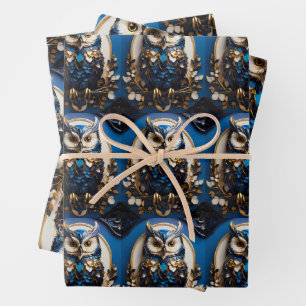 Beautiful minimalistic Blue Owl Wrapping Paper Sheet