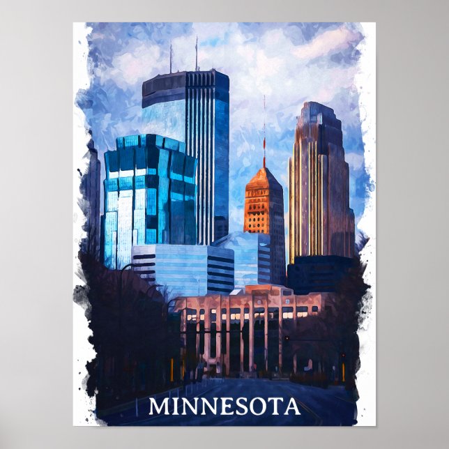 Beautiful Minneapolis Minnesota Skyline  Poster (Front)
