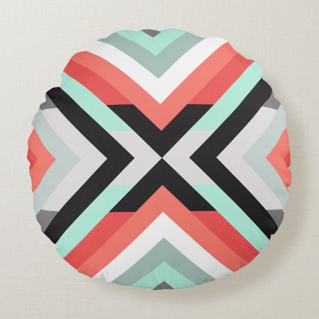 Beautiful Mint Coral Decorative Colour Block Desig Round Pillow (Front)