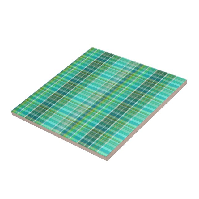 Beautiful mint green teal offwhite plaid  tile (Side)