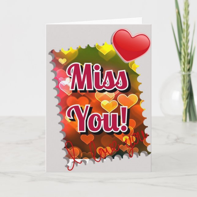 Beautiful "Miss You" Card with Hearts. (Front)