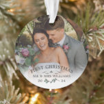 Beautiful Mistletoe First Christmas Mr & Mrs Photo Ornament<br><div class="desc">Photo ornament celebrating your first Christmas as Mr & Mrs personalized with photo,  last name,  and the year with a pretty mistletoe branch. First Christmas photo ornament personalized with wedding photos. First Christmas as married photo ornament with a pretty mistletoe twig.</div>