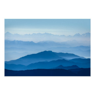 Beautiful Misty Mountain Range   Blue Gradient Poster