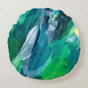 Beautiful mixed media painting. Trendy hand painte Round Pillow