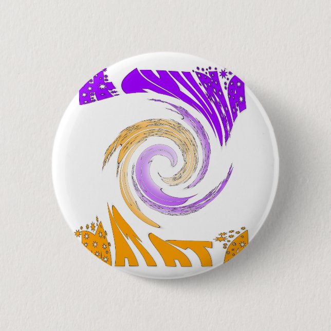 Beautiful Modern Art Design: Purple and Gold Whirl 2 Inch Round Button (Front)