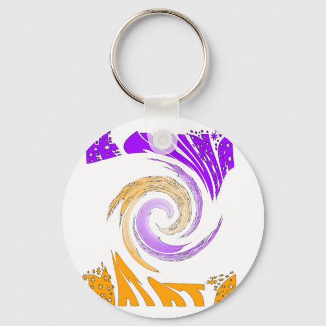 Beautiful Modern Art Design: Purple and Gold Whirl Keychain (Front)