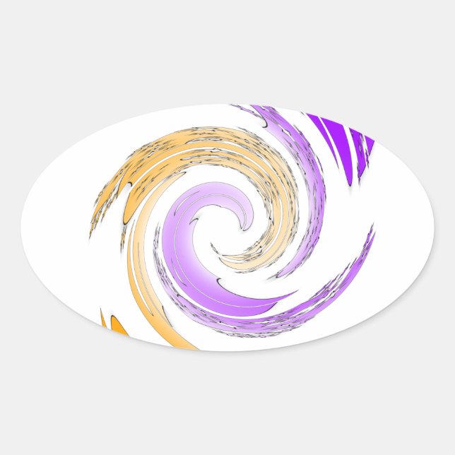 Beautiful Modern Art Design: Purple and Gold Whirl Oval Sticker (Front)