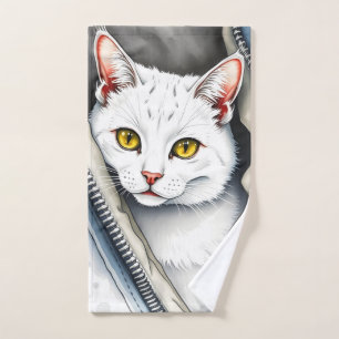Beautiful Modern Cute Watercolor Cat Collection Bath Towel Set