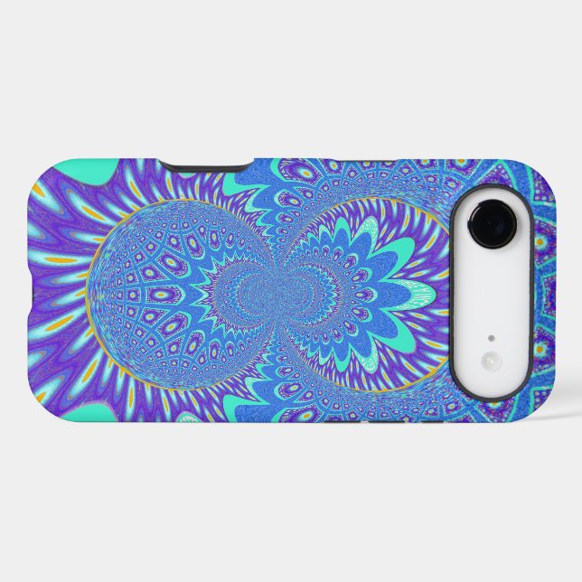 Beautiful Modern Cyan Blue batik Kaleidoscope Art (Back (Horizontal))