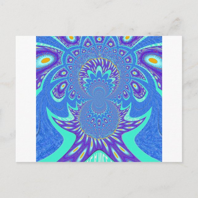 Beautiful Modern Cyan Blue batik Kaleidoscope Art Postcard (Front)