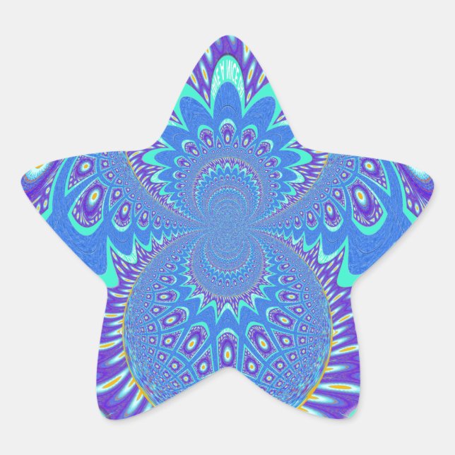 Beautiful Modern Cyan Blue batik Kaleidoscope Art Star Sticker (Front)