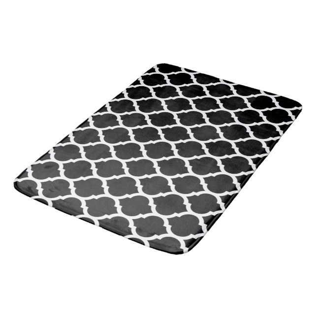 Beautiful Modern Elegant Black quatrefoil Pattern Bath Mat (Angled)