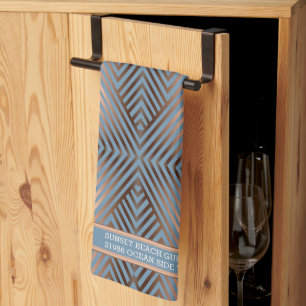 Beautiful modern elegant steel blue and sand colou kitchen towel