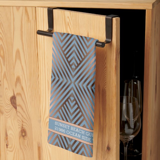 Beautiful modern elegant steel blue and sand colou kitchen towel (Thirds Fold)