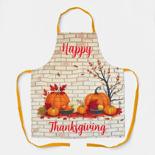 Beautiful Modern Happy Thanksgiving Fall Apron (Front)