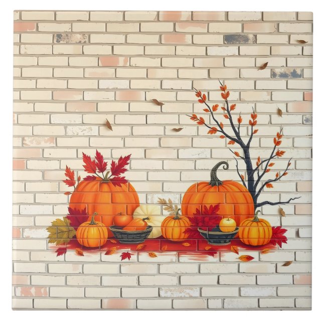 Beautiful Modern Happy Thanksgiving Fall Tile (Front)