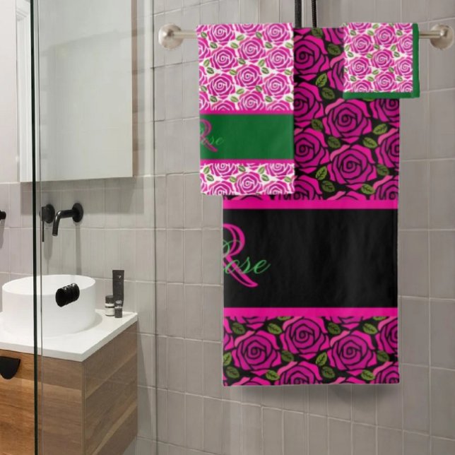 Beautiful Modern Hot Pink Magenta Roses Monogram  (Créateur téléchargé)