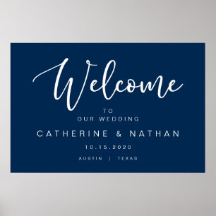 Beautiful Modern Navy Blue font, Wedding Welcome Poster