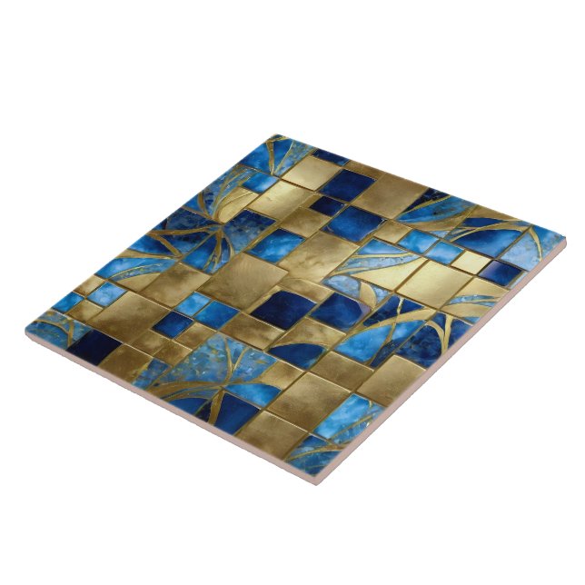 Beautiful Modern Ocean Blue Gold Collection Tile (Side)