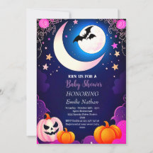 Beautiful Modern pink purple Halloween Baby Shower