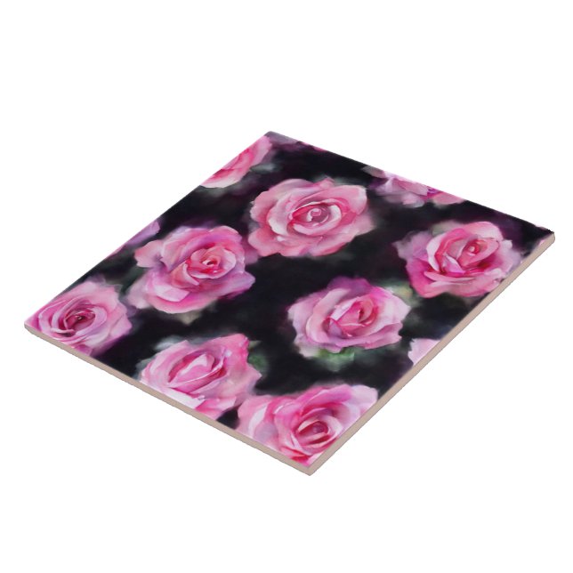 Beautiful Modern Watercolor Pink Roses Collection Tile (Side)