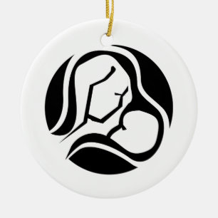 Beautiful Mom and Baby Black White Christmas Ceramic Ornament