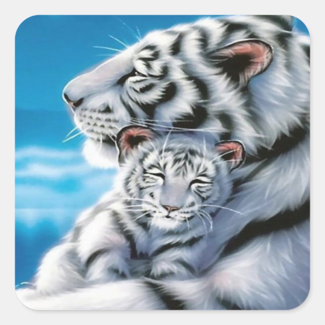 beautiful mom and baby cub square sticker (Front)