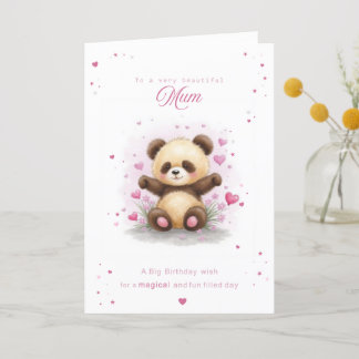 Beautiful Mom Birthday Card Cute Panda with Hearts