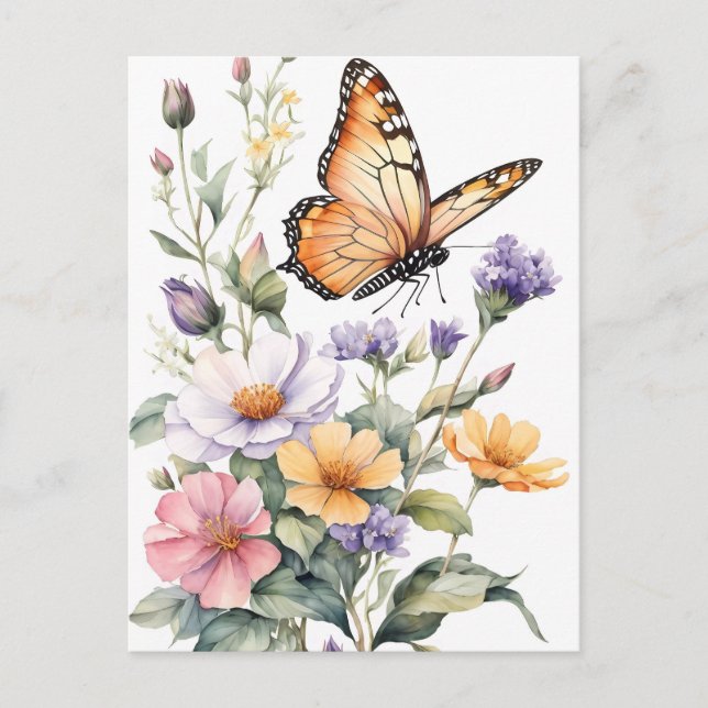 Beautiful Monarch Butterfly Watercolor Postcard (Front)
