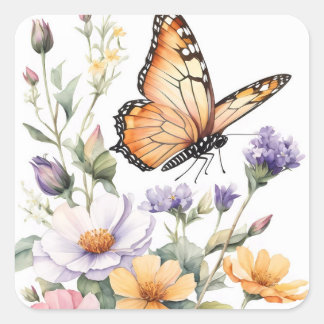 Beautiful Monarch Butterfly Watercolor Square Sticker
