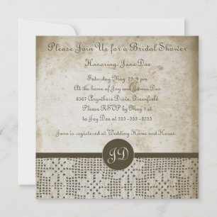 Beautiful Monogram Antique Paper Crochet Lace Invitation