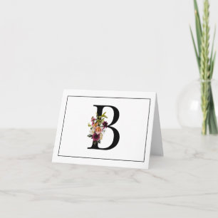 BEAUTIFUL MONOGRAM B WITH FLORAL ACCENTS NOTE CARD