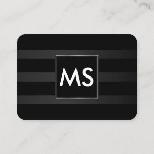 Beautiful Monogram Chic Stripes Faux Silver Frame Business Card