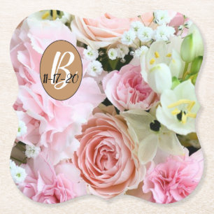 Beautiful Monogram Floral Wedding Design Paper Coaster