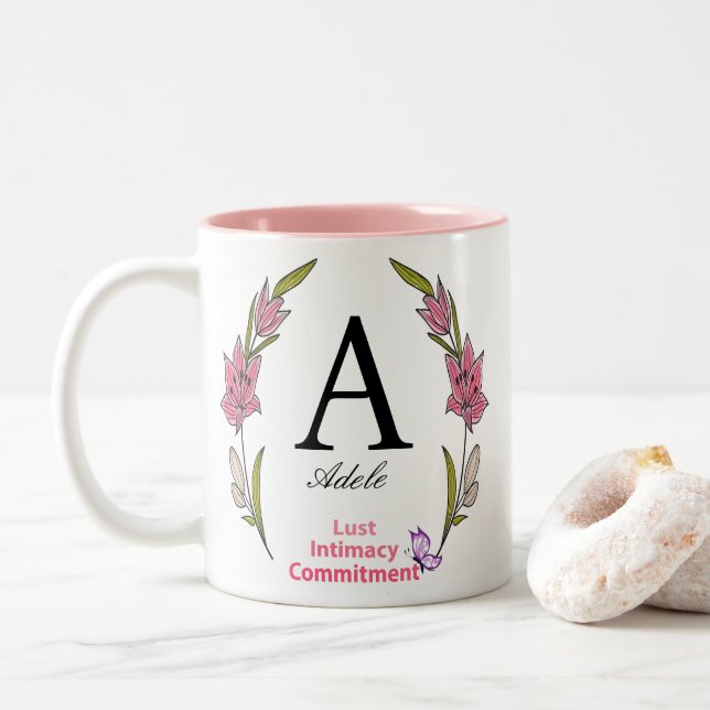 Beautiful Monogram Personalized Initial Name Two-Tone Coffee Mug (With Donut)