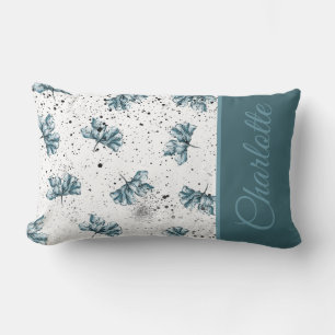 Beautiful Monogram steel blue Floral Lumbar Pillow